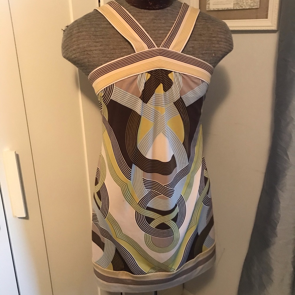 BCBGMAXAZRIA tan brown green blue sundress